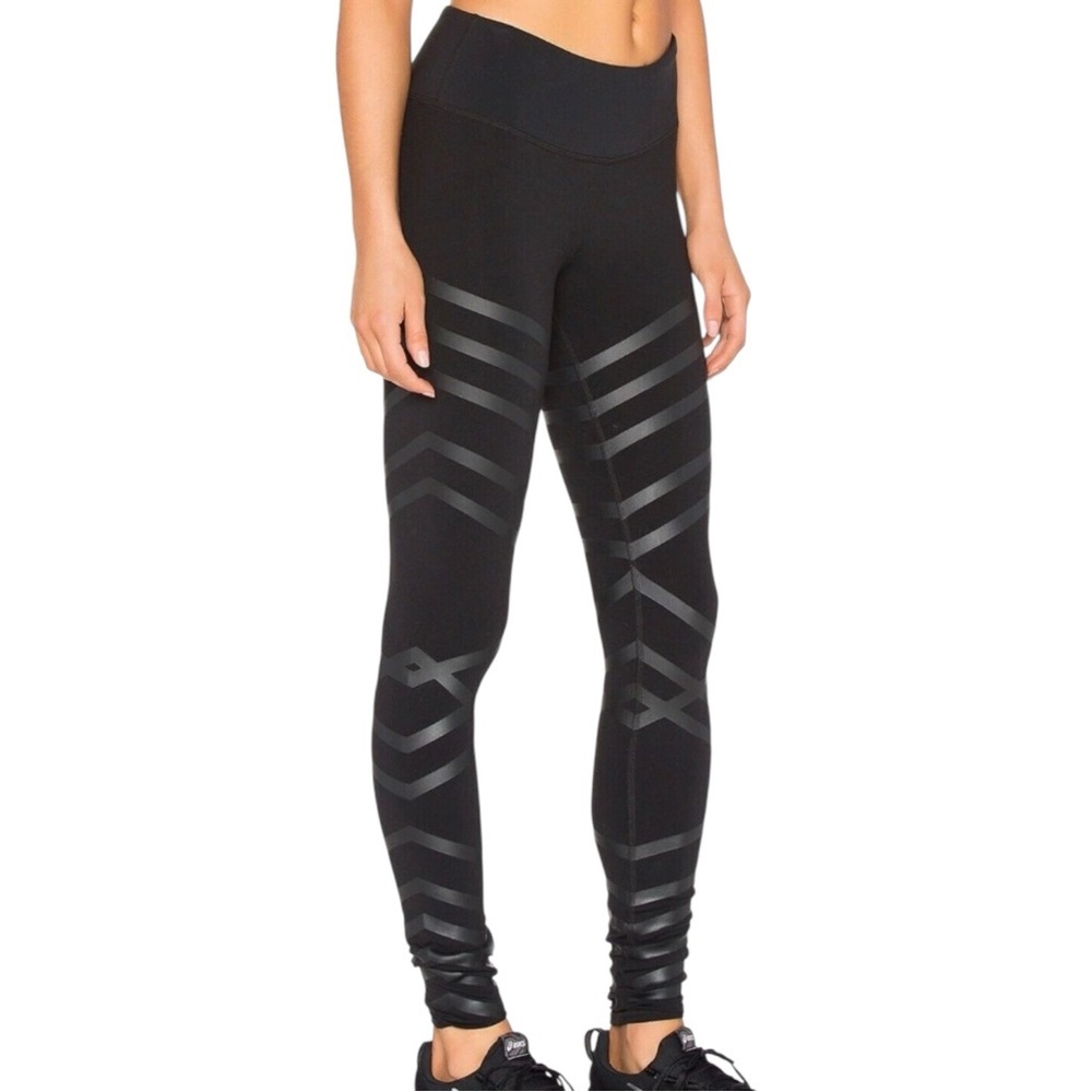 Alo Yoga Black Reflective Stripe High Rise Leggings Size Medium M - Picture 3 of 4